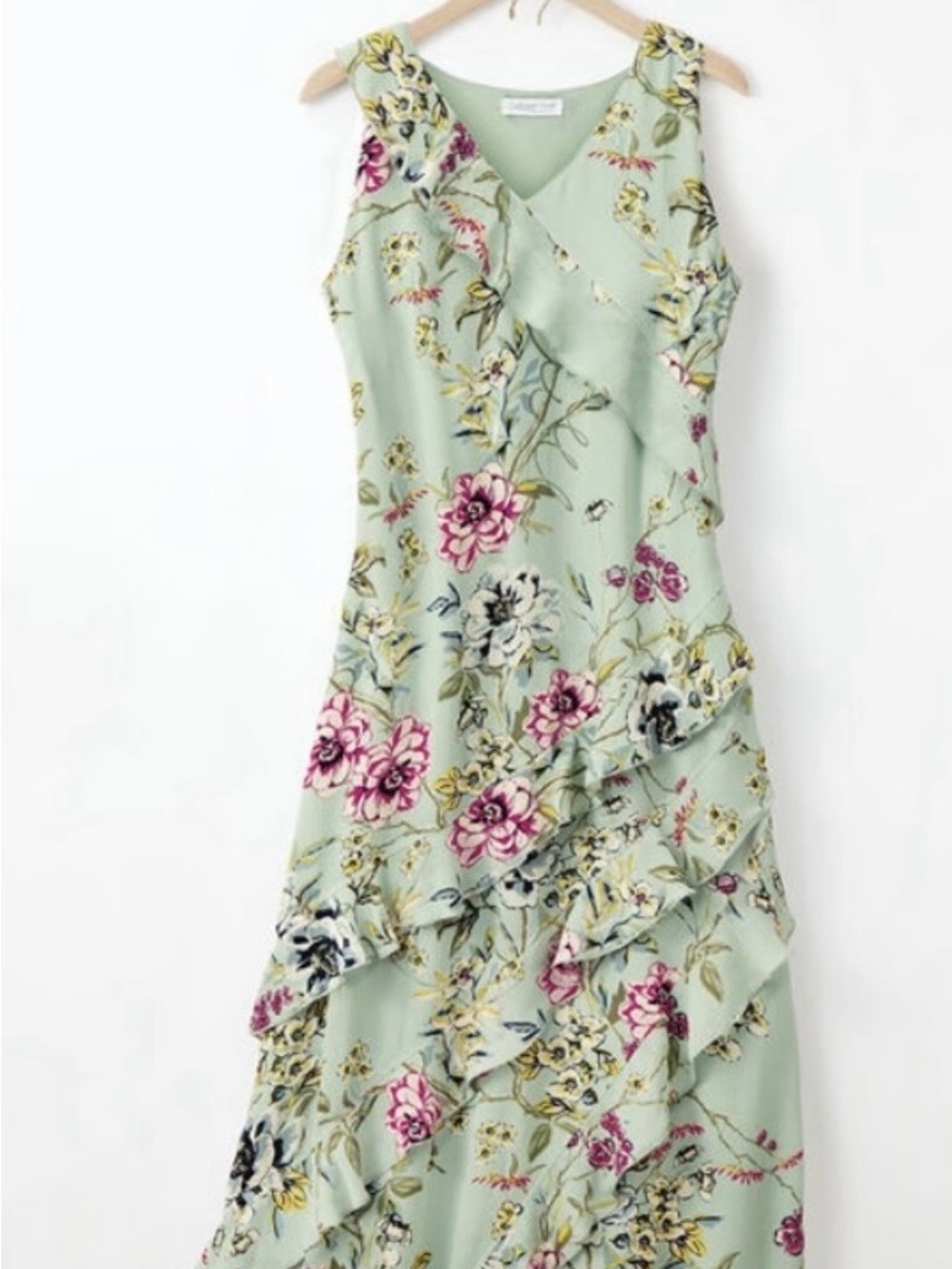 Coldwater Creek Mint Floral Ruffle Maxi Dress